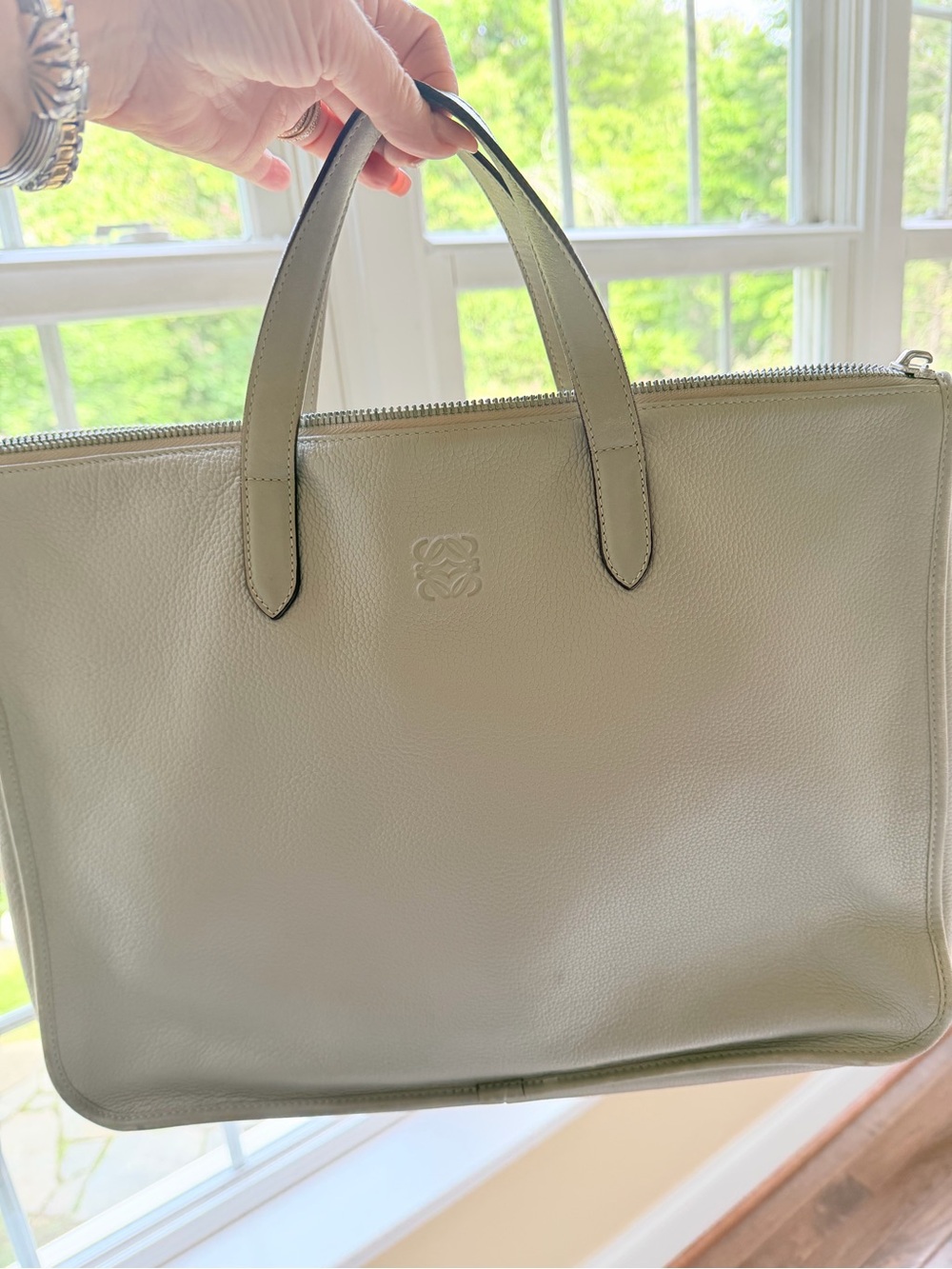 Loewe Light Taupe Pebbled Leather Anagram Laptop Tote